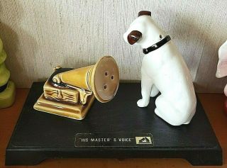 RCA Nipper Salt & Pepper Shakers w/ Tags & Stand HIS MASTER ' S VOICE READ 3