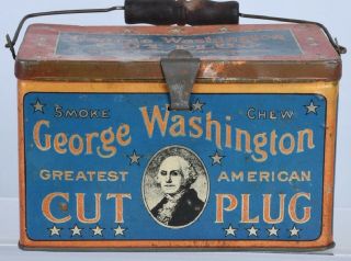 Early 20th C Antique George Washington Cut Plug Tobacco Tin Box Rj Reynolds