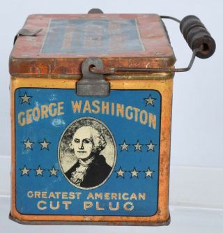 Early 20th C Antique GEORGE WASHINGTON CUT PLUG TOBACCO TIN BOX RJ REYNOLDS 5