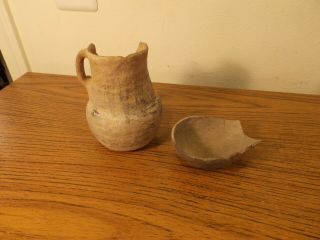 Antique Native American Anasazi Handled Mug/pitcher & Spatula 1200 B.  P.  5 - 3/4 "