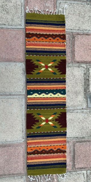 Zapotec Oaxacan Geometric Hand Woven Table Runner Wall Hanging Wool Tapestry Rug