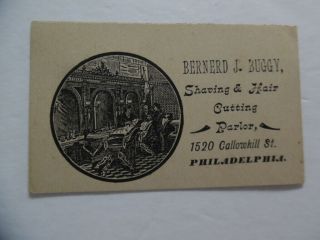 C.  1900 Philadelphia Barber Shop Shaving Hair Cutting Parlor Trade Card Antique