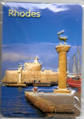 Greece Souvenir Fridge Magnet Mandraki Harbor Rhodes Island 9.  5cm X 6.  5cm