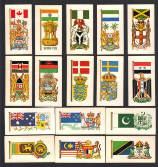 Cigarette/trade/cards.  Brooke Bond Tea.  Flags & Emblems.  (1967).  (complete Set).