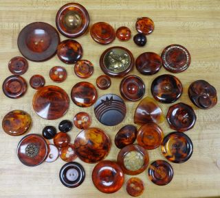 Vintage 41 Large Art Deco,  Carved,  Cones & More Smokey Bakelite Buttons