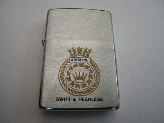 Rare Vintage Zippo Lighter Enamel Hms Navy Crest Ariadne Swift & Fearless 1976
