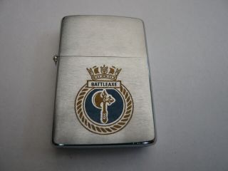 Rare Vintage Zippo Usa Bradford Lighter Enamel Hms Navy Crest Battleaxe 1979