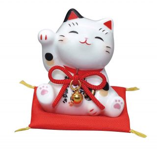 Pottery Maneki Neko Beckoning Lucky Cat 7507 Money Luck Small 55mm From Japan