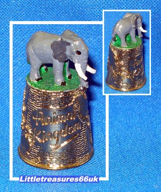 Pewter Animal Kingdom Elephant Hand Painted Gilt Thimble. .