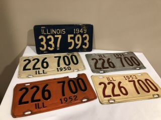 Vintage Illinois License Plates 1949 - 1953,  Set Of 5