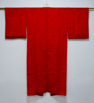 Japanese Kimono Silk Antique Juban / Crane / Red / Silk Kinsha Fabric /114