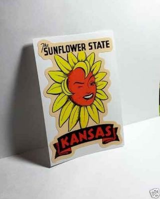 Kansas Sunflower State Vintage Style Travel Decal,  Vinyl Sticker,  Luggage Label