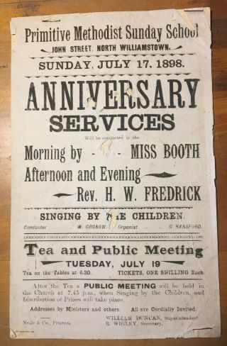 Vintage 1898 Williamstown Methodist Sunday School Flyer Poster Melbourne Church