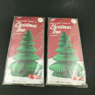 Vintage Honeycomb Christmas Tree Decorations Set 2 In Package Eureka 12 Inch