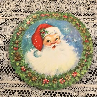 Vintage Greeting Card Christmas Santa Claus Face Wreath