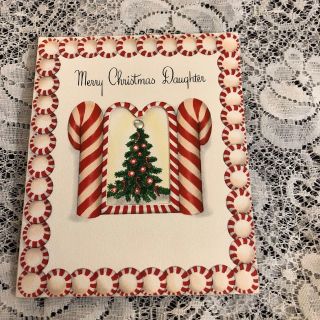 Vintage Greeting Card Christmas Daughter Window Candy Cane Tree