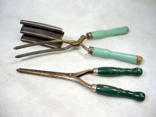 Vintage Curling Iron Hair Crimper Crimping Tool Home Beauty Salon Wood Handles