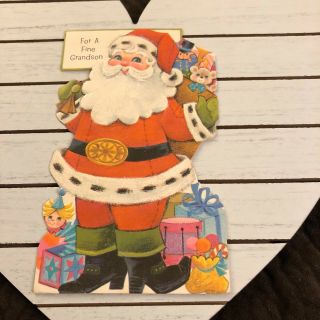 Vintage Greeting Card Christmas Grandson Santa Claus Jack In The Box