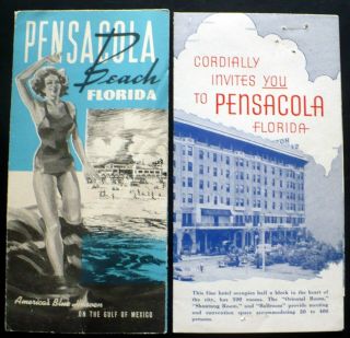 2 Old Pensacola Fl Brochures 1950s Hotel San Carlos,  1930s Pensacola Beach