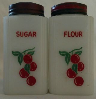 1950s Tipp Usa Flour & Sugar Shakers Cherries Set Art Deco