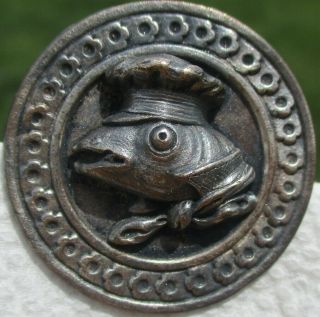 1940s French White Button " Fish Head W/hat " Vintage Antique H/relief Picture