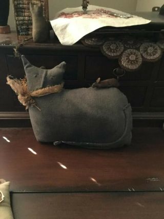 Early Primitive Black Cat Halloween Cloth Doll & Mouse