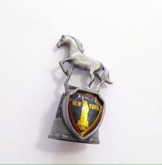 Vintage Souvenir York Pewter Thimble With Nyc Horse And Enamel Signet
