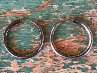 Great Greg Lewis Acoma / Laguna Pueblo Old Style Silver Hoop Earrings N R.