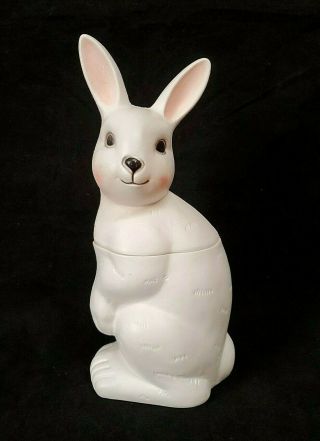 Vintage Easter Bunny Blow Mold 2 Pc White Rabbit Plastic Candy Container 11 "