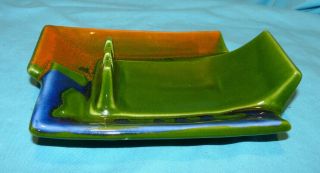 California Pottery M730 Mid - Century Modern Green Glaze Ashtray Rare