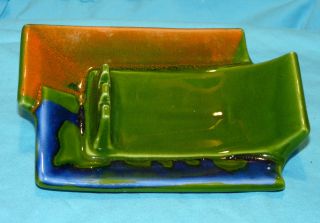 California Pottery M730 Mid - Century Modern Green Glaze Ashtray Rare 2