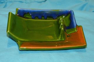 California Pottery M730 Mid - Century Modern Green Glaze Ashtray Rare 3