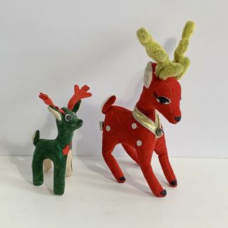 2 Vintage Dakin Dream Pet Reindeer 9 1/2 " & 6 " Tall To Top Of Antlers