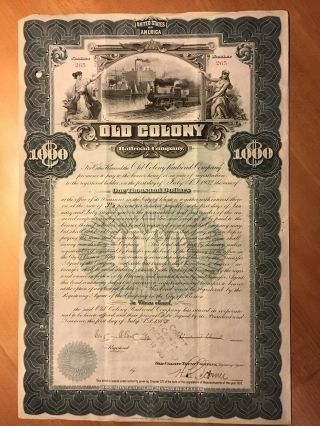 Rare 1902 Old Colony Railroad Company $1000 Bond Stock Certificate