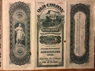 Rare 1902 OLD COLONY RAILROAD COMPANY $1000 Bond Stock Certificate 4