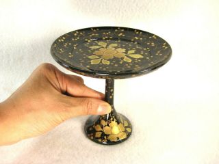 Vintage Japanese C.  1930 Lacquer Makie Wood Buddhist Altar Offering Stand Peony