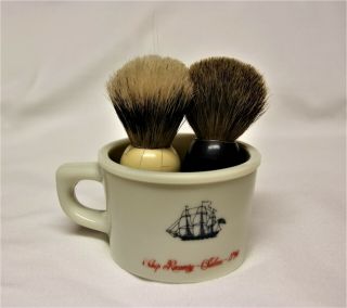 Vintage Old Spice Shelton 3 Shaving Mug Made In Belgium,  2 Vtg Shaving Brushes