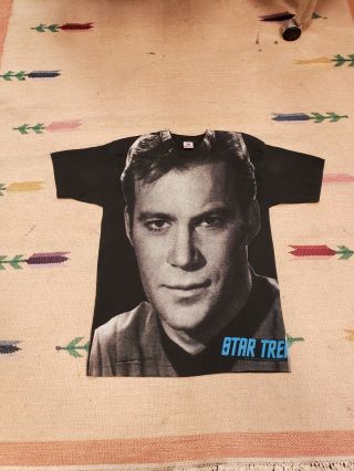 Vtg Star Trek 90s William Shatner Captain Kirk All Over Print Shirt 2 L Vintage