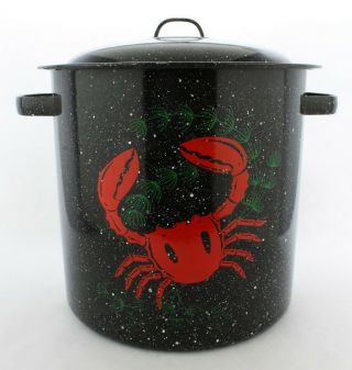 Vintage Enamel Stock Pot Crab Lobster Clams Oysters Soup Boil Steamer (334)
