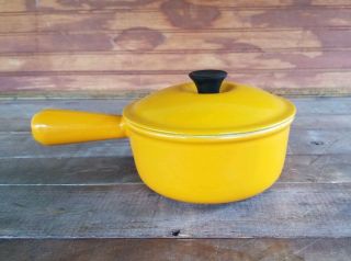 Vintage Le Creuset Cast Iron Enamel Orange Yellow 16 Sauce Pan Pot With Lid