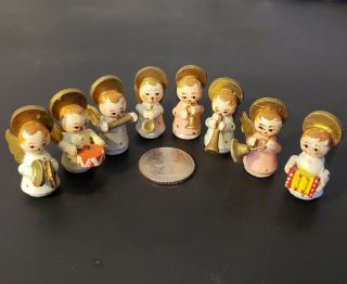 Set Of 8 Vintage Erzgebirge Style Wood Angels Playing Different Instruments