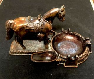 Vintage,  Bronze Horse Tobacco Pipe Rest Holder & Ashtray Bronze Western Cowboy