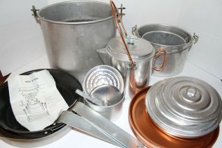 Vtg Mirro Aluminum Camp Mess Kit Nesting Pan Coffee Pot Plate Cookware Set