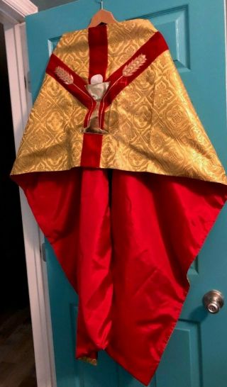 Gorgeous Vintage Catholic Priests Bishops Gold Brocade & Red Humeral Veil