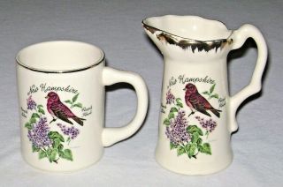 Vintage Matching Set Hampshire Souvenir Mug & Pitcher Usa Gold Trim