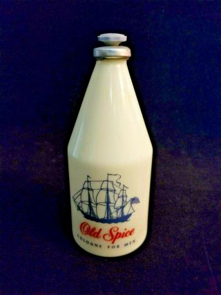 Vintage Old Spice Cologne 4 3/4 Oz Milk Glass Bottle Shulton