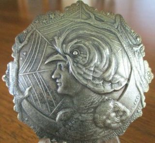 1940s French White Signed Dupre " Figure W/rooster Head " Vintage Antique Button