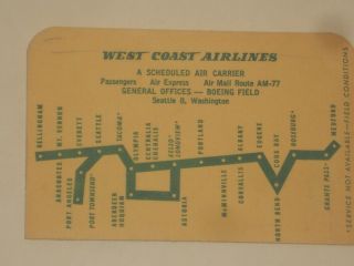 Rare 1949 West Coast Airlines Flight Schedules Northwest Usa Pocket Size
