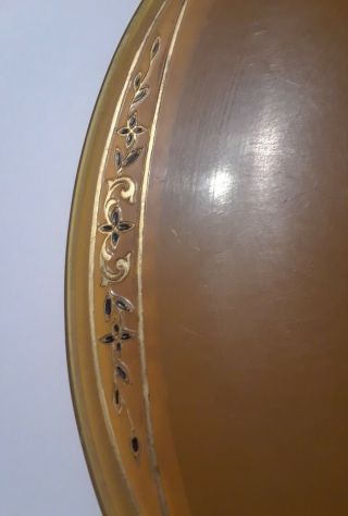 Vintage Plastic Hand Held Vanity Oval Beveled Mirror Brown Apple Juice Flowers 3