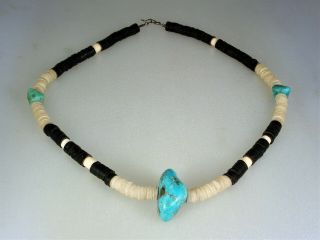 Vintage Santo Domingo Pueblo Navajo Heishi Necklace W/ Turquoise Nuggets